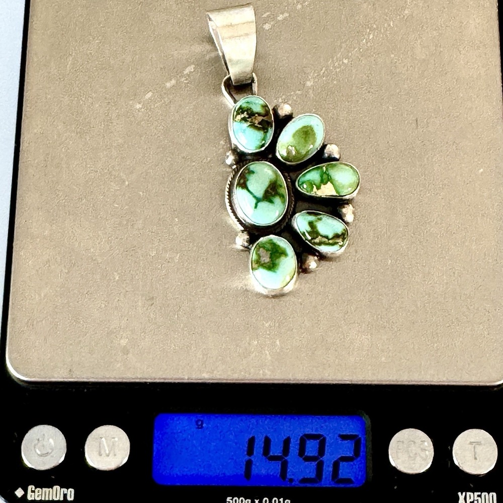 Navajo Half Cluster Pendant Turquoise‎ Sonoran Gold 2.25 Signed Sheila Sterling - Picture 8 of 8